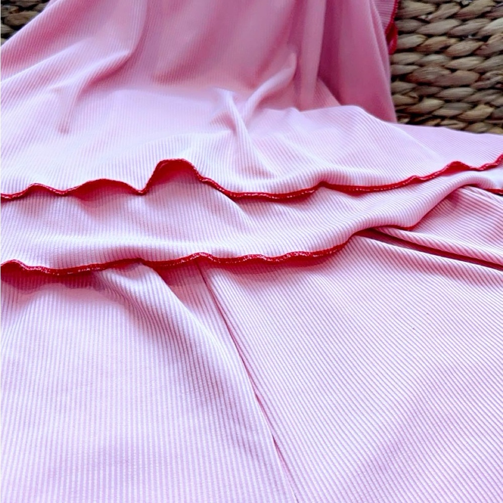 Pink Fabric with Red Ruffled Trim Pajama Set